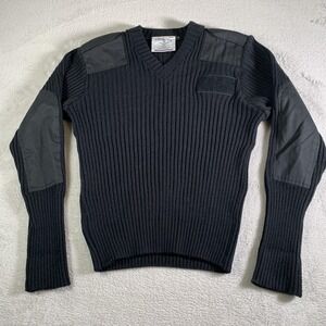 Flying Cross Sweater Mens Medium Black V Neck Commando‎ Ribbed Military Uniform